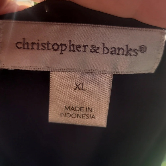 CHRISTOPHER & Banks xl double layer tank top black white blue leaves polka dots - Picture 2 of 6